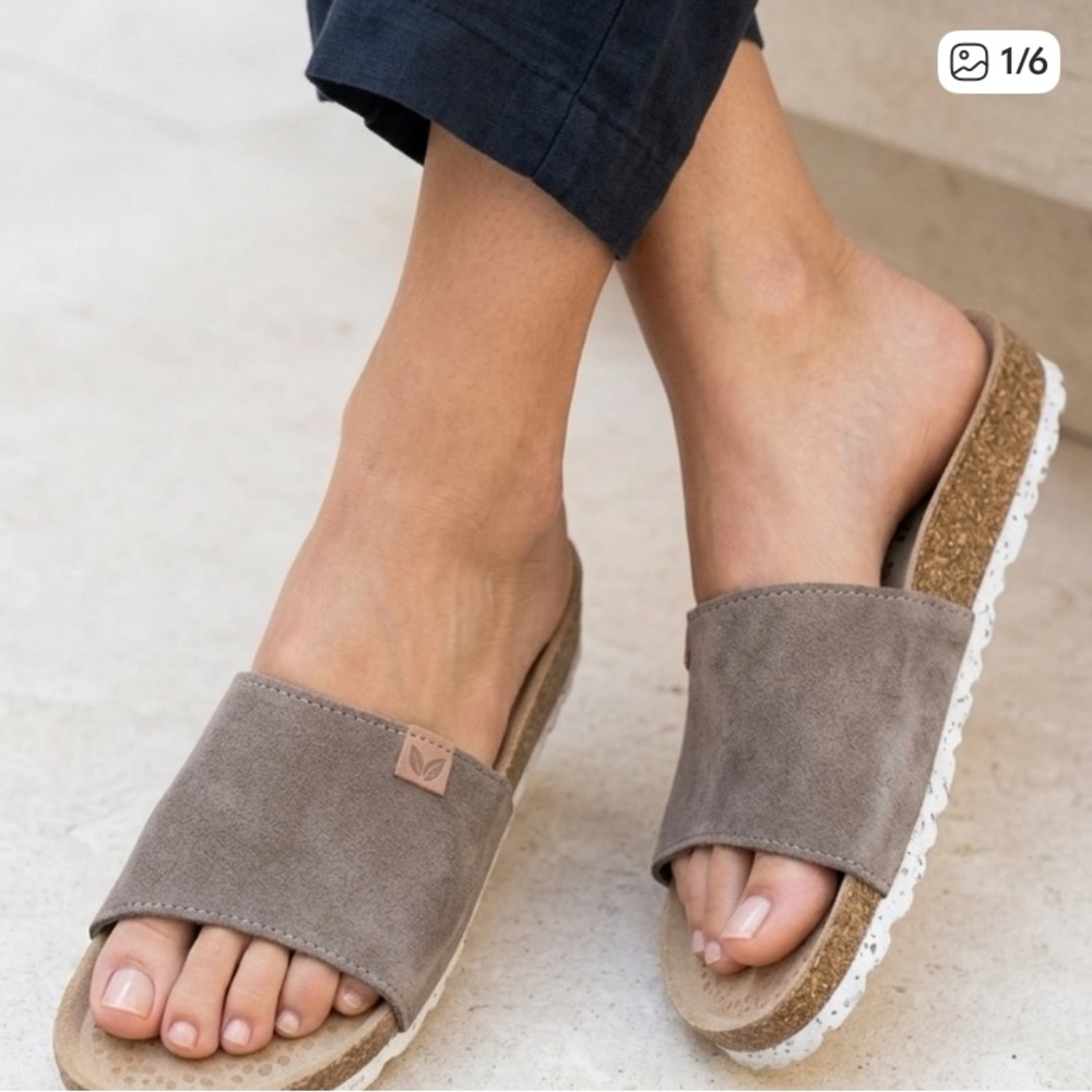 BioStep Women's Taupe Suede Slide Sandals.Spain.Leather